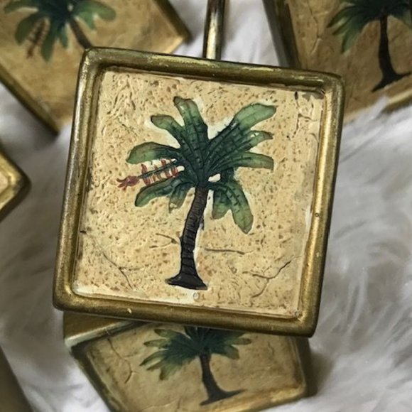 Croscill Palm Tree & Hammock Tailored Cotton Blend Shower Curtain & Hooks Set - Picture 4 of 9